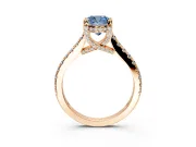 Solitaire Engagement Ring Setting for Fancy Blue Cushion Cut Center with Widening Pave Band and Claw Prong Head in Rose Gold