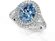 Double Halo Engagement Ring Setting for Fancy Blue Oval Center with Narrow Pave Split Shank and Prong Head in Platinum