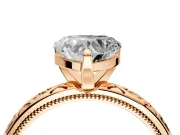Solitaire Engagement Ring Setting for Heart-Shaped Center with Scrollwork Band and Prong Head in Rose Gold