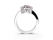 Halo Engagement Ring Setting for Fancy Pink Cushion Cut Center with Milgrain Halo, Pave Band and Prong Head in Platinum