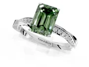 Side Accent Engagement Ring Setting for Fancy Green Emerald Cut Center with Accent Shoulders and Prong Head in White Gold