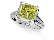 Solitaire Engagement Ring Setting for Fancy Yellow Princess Cut Center with Accented Split Shank and Prong Head in Platinum