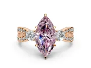 3 Stone Engagement Ring Setting for Fancy Pink Marquise Center with Pave Twist Band and Prong Head in Rose Gold