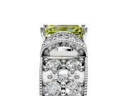 Pave Engagement Ring Setting for Fancy Yellow Emerald Cut Center with Curved Accent Rows, Openwork and Prong Head in Platinum