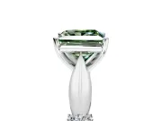 Solitaire Engagement Ring Setting for Fancy Green Princess Cut Center with Carved Leaf Shoulders and Prong Head in Platinum
