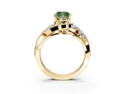Halo Engagement Ring Setting for Fancy Green Cushion Cut Center with Marquise and Pave Bypass Band and Prong Head in Yellow Gold
