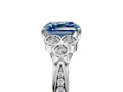 Cluster Engagement Ring Setting for Fancy Blue Asscher Cut Center with Bezel Accent Clusters and Prong Head in Sterling Silver