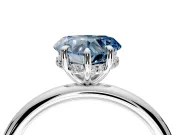 Hidden Halo Engagement Ring Setting for Fancy Blue Heart-Shaped Center with Thin Rounded Band and Prong Head in Sterling Silver