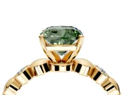 Solitaire Engagement Ring Setting for Fancy Green Cushion Cut Center with Beaded Bezel Station Band and Prong Head in Yellow Gold