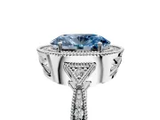 Halo Engagement Ring Setting for Fancy Blue Oval Center with Milgrain Rim, Pave Band and Prong Head in Platinum
