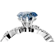 Solitaire Engagement Ring Setting for Fancy Blue Heart-Shaped Center with Bar-Station Pave Twist and Prong Head in Platinum