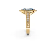 Milgrain Halo Engagement Ring Setting for Fancy Blue Marquise Center with Pave Band and Prong Head in Yellow Gold