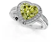 Halo Engagement Ring Setting for Fancy Yellow Heart-Shaped Center with Framed Halo, Pave Band and Prong Head in Platinum