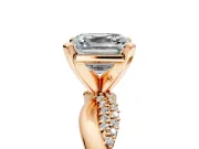 Solitaire Engagement Ring Setting for Asscher Cut Center with Pave and Plain Crossover and Basket Head in Rose Gold