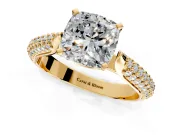 Solitaire Engagement Ring Setting for Cushion Cut Center with Multi-Row Accents and Prong Head in Yellow Gold