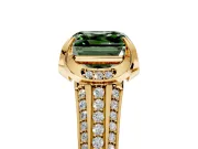 Solitaire Engagement Ring Setting for Fancy Green Asscher Cut Center with Accented Split Shank and Prong Head in Yellow Gold