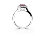 Halo Engagement Ring Setting for Fancy Pink Asscher Cut Center with Pave Accents, Heart Basket and Prong Head in Platinum