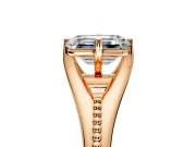 Solitaire Engagement Ring Setting for Emerald Cut Center with Milgrain Cathedral Band and Prong Head in Rose Gold