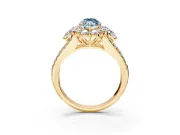 Halo Engagement Ring Setting for Fancy Blue Marquise Center with Two-Strand Split Shank and Prong Head in Yellow Gold