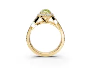 Halo Engagement Ring Setting for Fancy Yellow Marquise Center with Narrow Pave Split Shank and Prong Head in Yellow Gold