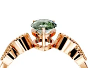 Leaf Engagement Ring Setting for Fancy Green Pear-Shaped Center with Milgrain Accent Band and Prong Head in Rose Gold