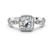 Vintage Station Engagement Ring Setting for Cushion Cut Center with Accents and Prong Head in Sterling Silver