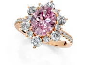 Floral Halo Engagement Ring Setting for Fancy Pink Oval Center with Pave Accents and Prong Head in Rose Gold