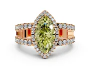 Halo Engagement Ring Setting for Fancy Yellow Marquise Center with Wide-Open Pave Split Shank and Prong Head in Rose Gold