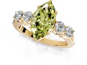 5 Stone Engagement Ring Setting for Fancy Yellow Marquise Center with Equal Close-Set Accents and Prong Head in Yellow Gold