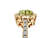 Accent Halo Engagement Ring Setting for Fancy Yellow Round Cut Center with Full-Length Pave Band and Prong Head in Yellow Gold