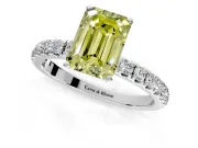 Open Basket Engagement Ring Setting for Fancy Yellow Emerald Cut Center with Pave Band and Prong Head in Platinum
