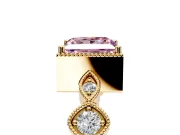 Vintage Station Engagement Ring Setting for Fancy Pink Princess Cut Center with Accents and Prong Head in Yellow Gold
