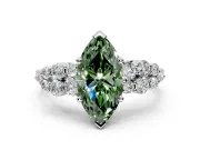 Cluster Engagement Ring Setting for Fancy Green Marquise Center with 2-Row Shoulder Clusters and Prong Head in Sterling Silver