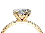Solitaire Engagement Ring Setting for Heart-Shaped Center with Fine Pave Narrow Band and Prong Head in Yellow Gold