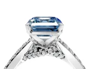 Solitaire Engagement Ring Setting for Fancy Blue Asscher Cut Center with Crossover Accents and Prong Head in Sterling Silver