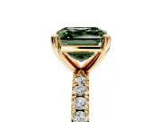 Solitaire Engagement Ring Setting for Fancy Green Asscher Cut Center with Fine Pave Band and Claw Prong Head in Yellow Gold