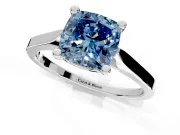 Solitaire Engagement Ring Setting for Fancy Blue Cushion Cut Center with Tapered Shoulders and Prong Head in Platinum