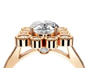 Cluster Halo Engagement Ring Setting for Oval Center with Milgrain Bezel Accents and Prong Head in Rose Gold