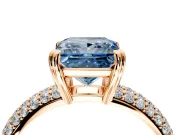 Solitaire Engagement Ring Setting for Fancy Blue Princess Cut Center with Multi-Row Pave Accents and Basket Head in Rose Gold
