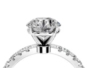 Open Basket Engagement Ring Setting for Round Cut Center with Pave Band and Prong Head in Sterling Silver