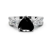 3 Stone Engagement Ring Setting for Fancy Black Heart-Shaped Center with Pave Split Shank and Prong Head in White Gold