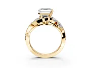 Halo Engagement Ring Setting for Asscher Cut Center with Marquise and Pave Bypass Band and Prong Head in Yellow Gold