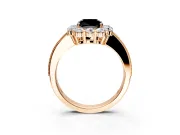 Halo Engagement Ring Setting for Fancy Black Cushion Cut Center with Milgrain Channel Band and Prong Head in Rose Gold