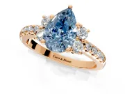 Paired Accent Engagement Ring Setting for Fancy Blue Pear-Shaped Center with Pave Band and Prong Head in Rose Gold