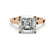 Solitaire Engagement Ring Setting for Asscher Cut Center with Tapered Shoulders and Prong Head in Rose Gold