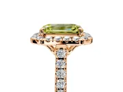 Halo Engagement Ring Setting for Fancy Yellow Emerald Cut Center with Raised Halo, Pave Band and Prong Head in Rose Gold