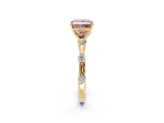 Solitaire Engagement Ring Setting for Fancy Pink Princess Cut Center with Bezel Station Band and Prong Head in Yellow Gold