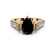 Solitaire Engagement Ring Setting for Fancy Black Pear-Shaped Center with Pave Cathedral Shoulders and Prong Head in Yellow Gold