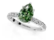 Solitaire Engagement Ring Setting for Fancy Green Pear-Shaped Center with Round Cut Pave Band and Prong Head in Platinum