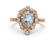 Milgrain Halo Engagement Ring Setting for Pear-Shaped Center with Bezel Point Accents and Prong Head in Rose Gold